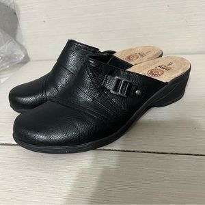 Earth Spirit Gelron Black Leather Slip On Casual Comfort Mule Clogs Size 8
